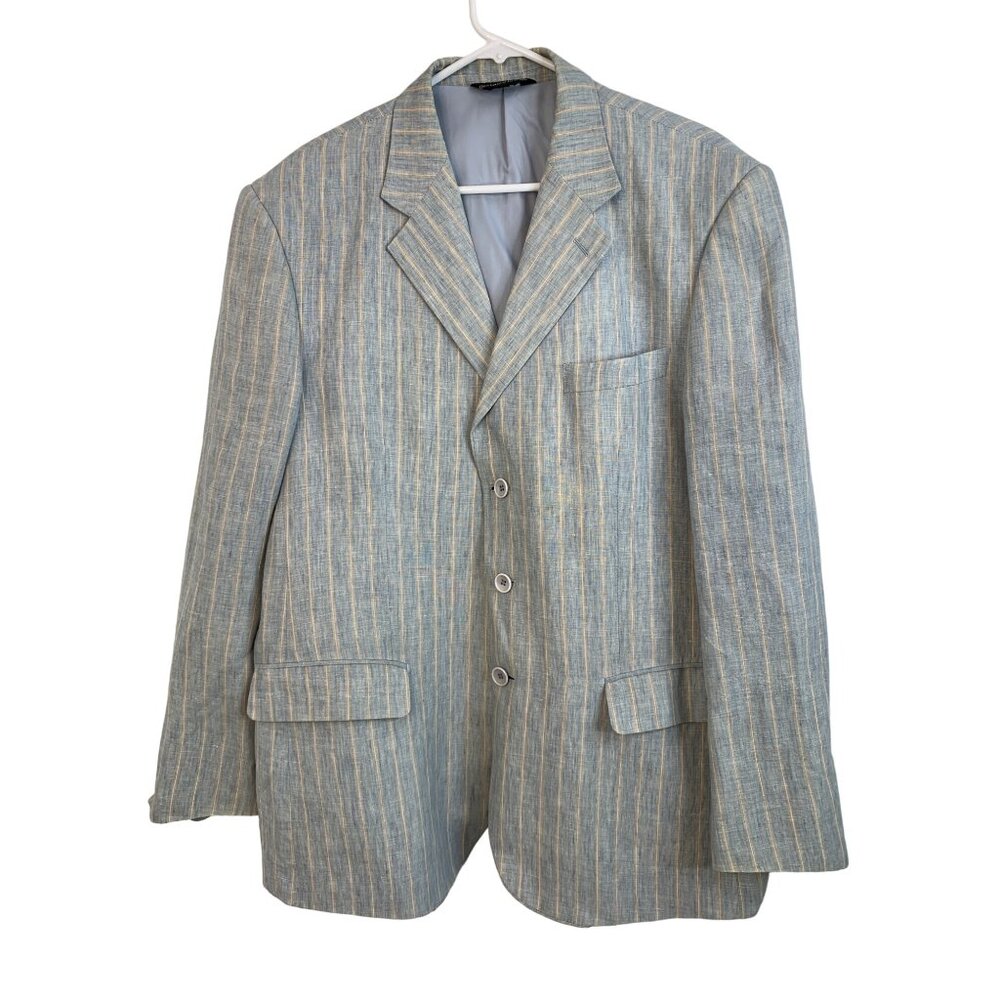 Mens Rizzoli Size 44R Linen Blue Stripe Blazer 3 Button Double Vent Italy REE105